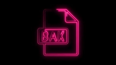 Glowing pink neon file icon with B A K text isolated on black background fu.. Stock Footage 314556678