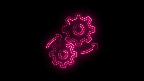 Glowing pink neon gears with circular arrows symbolizing process workflow a.. Stock Footage 314574657