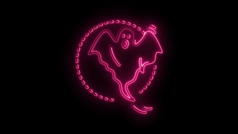 Glowing pink neon ghost icon with circle border on black background Stock Footage 315959757