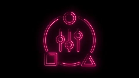 Glowing pink neon graphic equalizer with geometric shapes on dark backgroun.. Stock Footage 346005663