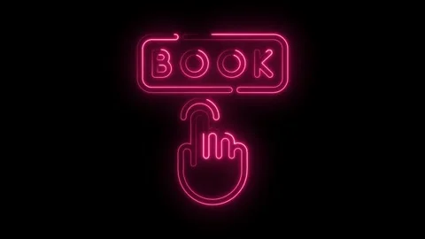 Glowing pink neon hand cursor pressing book button isolated on black backgr.. Stock Footage 315497562