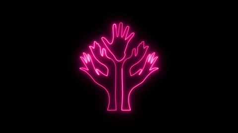 Glowing Pink Neon Hand Tree Line Art Concept Animation on Black Background Stock Footage 343152509