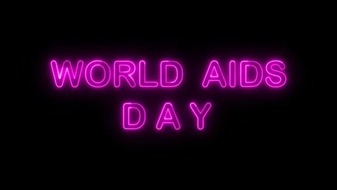 Glowing pink neon light text displaying World AIDS Day awareness Stock Footage 342954735