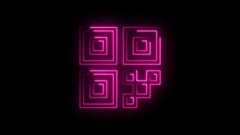 Glowing pink neon qr code animation on black background for technology and .. Video stock 314543454