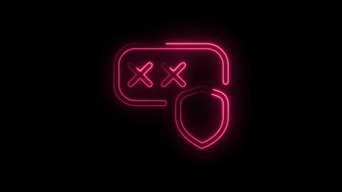 Glowing pink neon security shield icon with crossed out message symbol isol.. Stock Footage 314552686