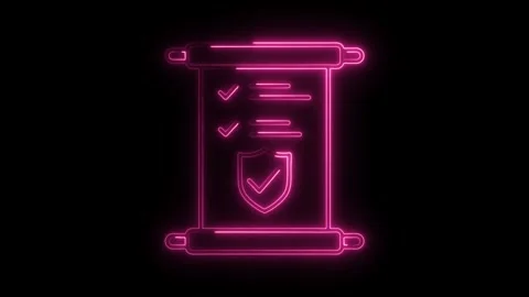 Glowing pink neon style security document with checkmarks for digital prote.. Stock Footage 308902608
