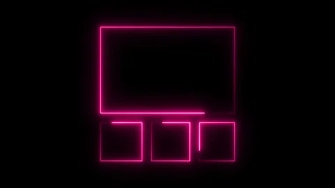 Glowing pink neon template with three smaller boxes on black background Stock Footage 308713012