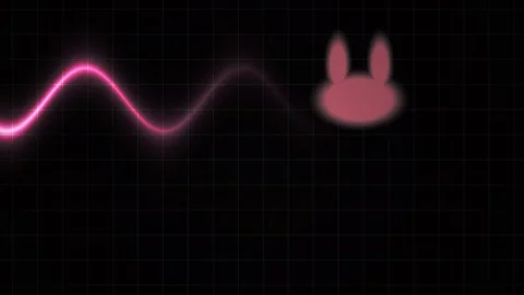 Glowing pink neon wave and bunny silhouette against black background. Stock Footage 337471094