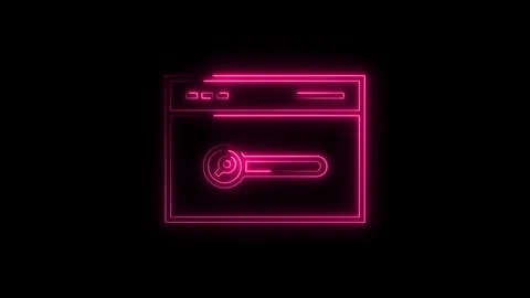 Glowing pink neon web browser window with security key icon animation Stock Footage 312448272