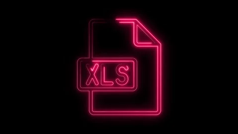Glowing pink neon X L S file icon animation on transparent black background.. Stock Footage 314554559