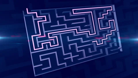 Glowing Pink Path Solving Digital Maze Animation Stock-Footage 347823565