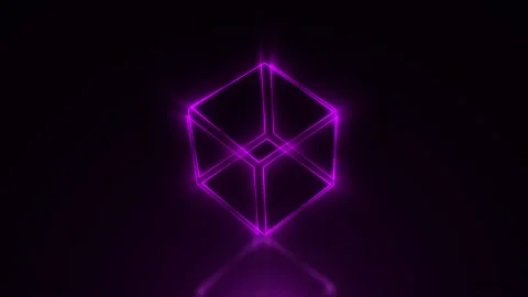 Glowing pink purple cube rotating in space Stock Footage 110913362
