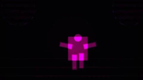 Glowing pink robot character in dark background. Stock Footage 336239826