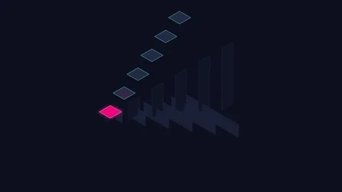 A glowing pink square floating above a sequence of dark isometric pillars Vidéo 336262433