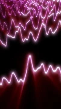 Glowing pink waveform lines on a dark red background, suggesting audio visu.. Stock Illustration