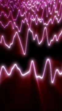Glowing pink waveform lines on a dark red background, suggesting audio visu.. Stock Illustration