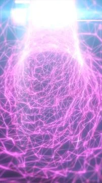 Glowing pink wireframe connections form a complex digital network, symboliz.. Stock Illustration