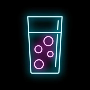 Glowing pixel art soda bubbles neon icon Stock Illustration