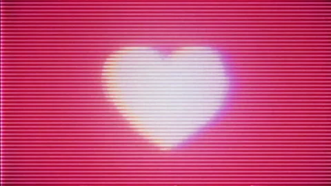 Glowing Pixel Heart on CRT Screen with VHS Scanlines Seamless Loop Animation Stock Footage 338313865