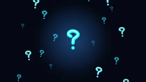Glowing pixel question mark symbols floating on dark blue digital background Stock Footage 347944132