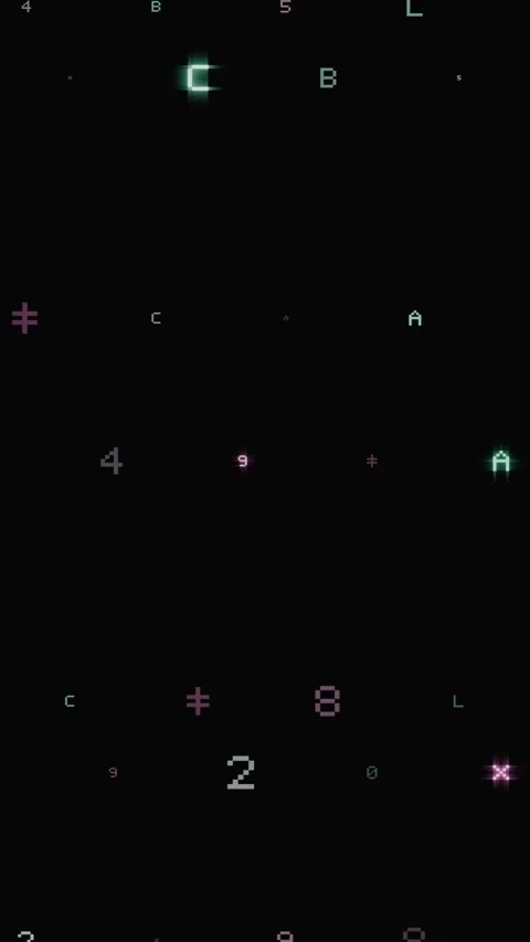 Glowing pixelated numbers and letters animated on dark background Stock Footage 346662394