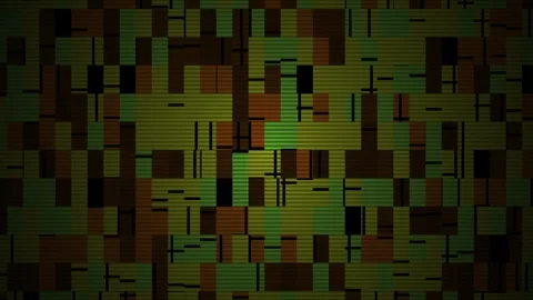Glowing pixelated squares background with shades of green, brown, and orang.. Stock Footage 335524008