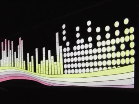 Glowing pixels, drops and dots in form of equalizer of red, pink, yellow colors Stock Photos