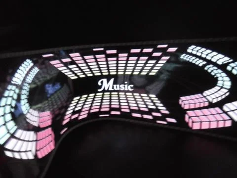 Glowing pixels in the form of equalize red, pink, yellow color with graphics Stock Photos