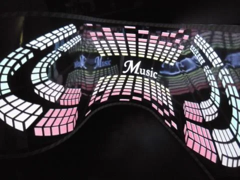 Glowing pixels in the form of equalize red, pink, yellow color with graphics Foto stock