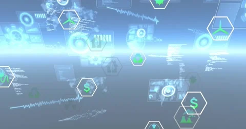 Glowing plane spawning icons materializing and floating forward, code emerging Stock Footage 317407526