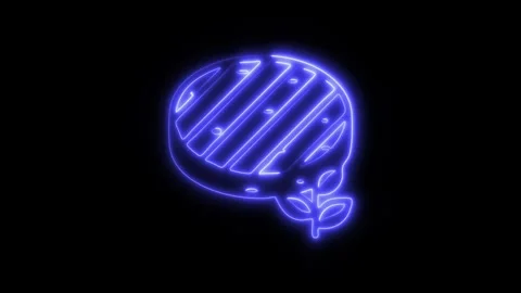 Glowing Plant-Based Burger Icon and Symbol in HD Video Neon Stock Footage 304558150