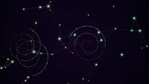 Glowing points and connected lines forming abstract spirals Stock Footage 331644679