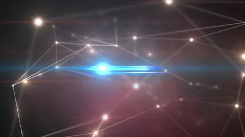 Glowing points forming in red haze, pulsing network, central node flaring then Stock Footage 311603561