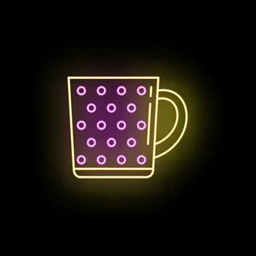 Glowing polka dot mug icon with neon effect Ilustração Stock