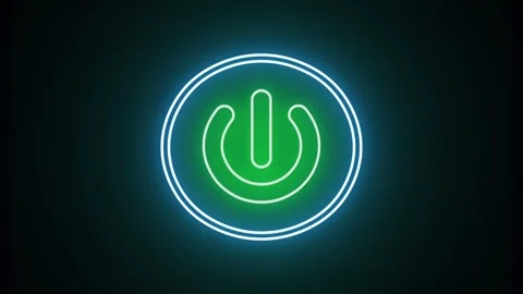 Glowing power button icon neon animation. Neon light power button turning o.. Stock Footage 293552326