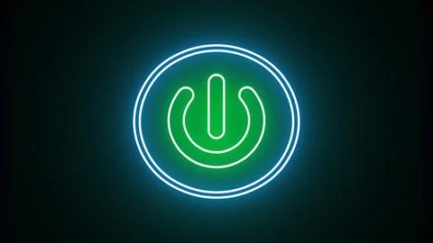 Glowing power button icon neon animation. Neon light power button turning o.. Stock Illustration