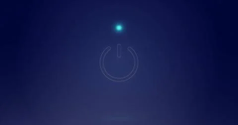 Glowing power icon hovering on deep blue gradient canvas, displaying thin out Stock Illustration