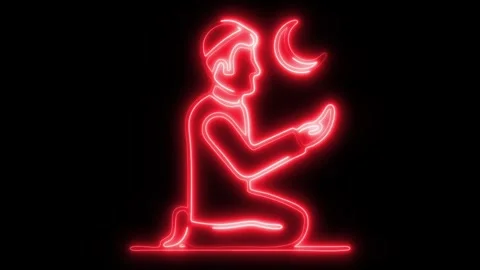 Glowing Prayer Icon and Symbol in HD Video Neon Stock Footage 304559632