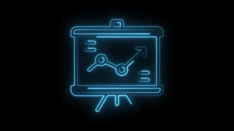 Glowing presentation board with graph and increasing arrow on dark background Stock Footage 322976497