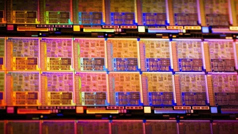 Glowing Processor Wafer Macro 4K Stock Footage 340501903