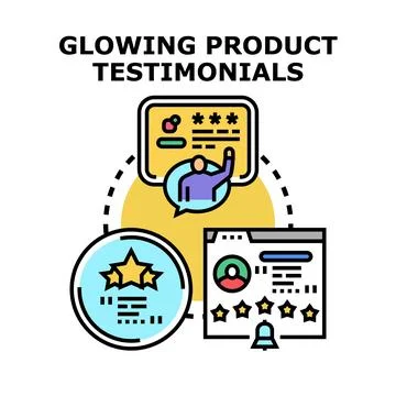 Glowing product testimonials concept developing business reputation Stock Illustration