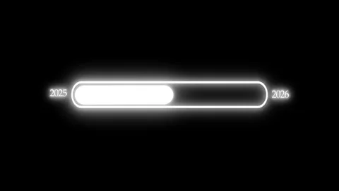 Glowing progress bar with years 2025 and 2026 animation on a black background Vidéo 315003738