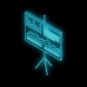 Glowing projection screen displaying graphs and data in dark room イラスト素材