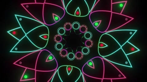 Glowing Psychedelic Looping Mandala Visual with Circle Pulse Stock Footage 306881673