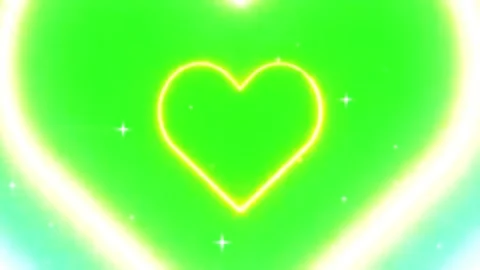 Glowing pulsating neon heart shape with light aura on green screen background an Stock Footage 341279870