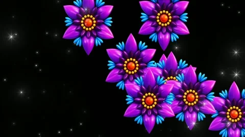 Glowing purple 3D flowers floating in a dark starry space abstract animation Stock Footage 340549709