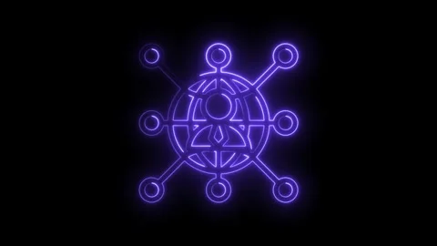 Glowing purple abstract network connection symbol with radiating nodes on icon Stock Footage 333955954