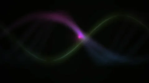 Glowing purple and green infinity symbol on black background with eye. Stock Footage 336700383