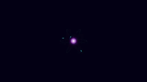 A glowing purple atomic structure floating in a deep black empty space Stock Footage 338309821
