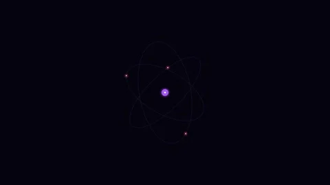 A glowing purple atomic structure floating in a deep black space background 库存影片 338310481